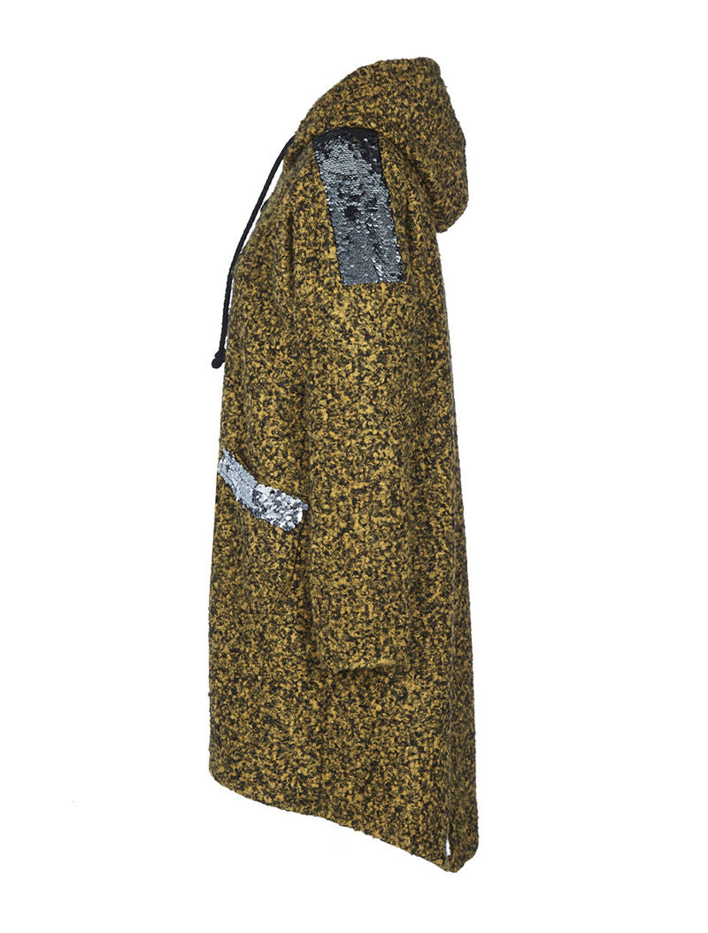 Manteau laine bouclette à sequins - moutarde - 3