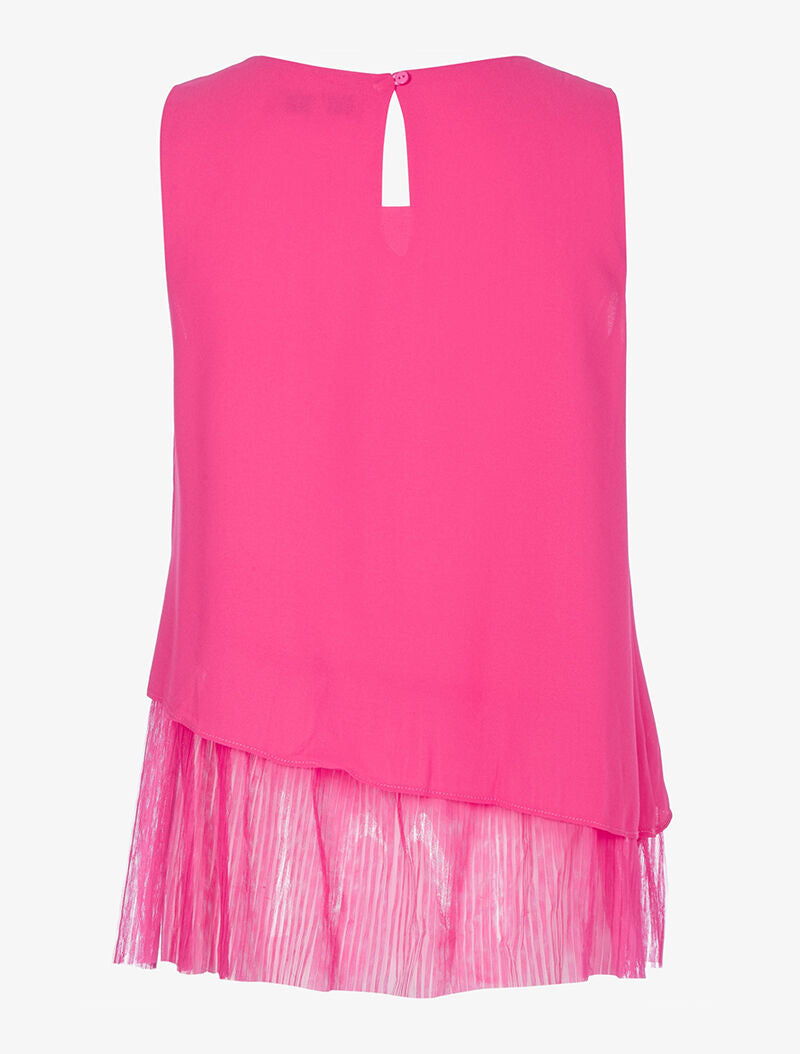 Top en tulle gaufrée et voiles superposés - fushia - 2
