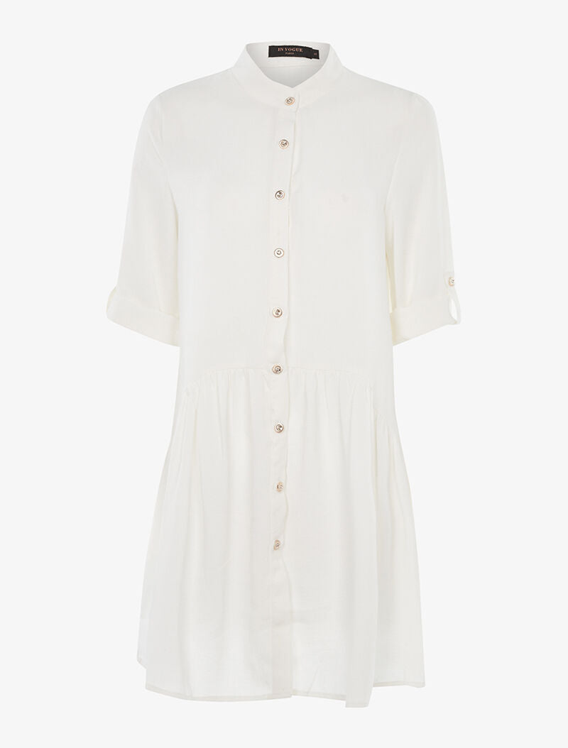 Robe chemise bas volanté asymétrique - blanc - 1