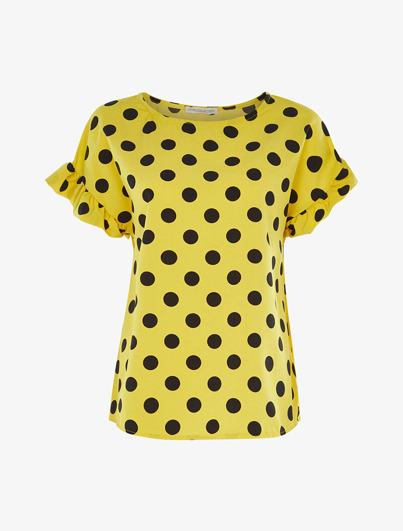 Blouse à pois et manches volantées - jaune - 1