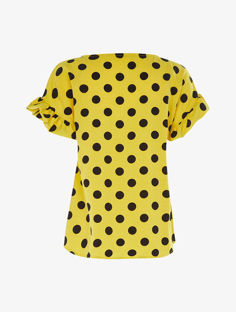 Blouse à pois et manches volantées - jaune - 2