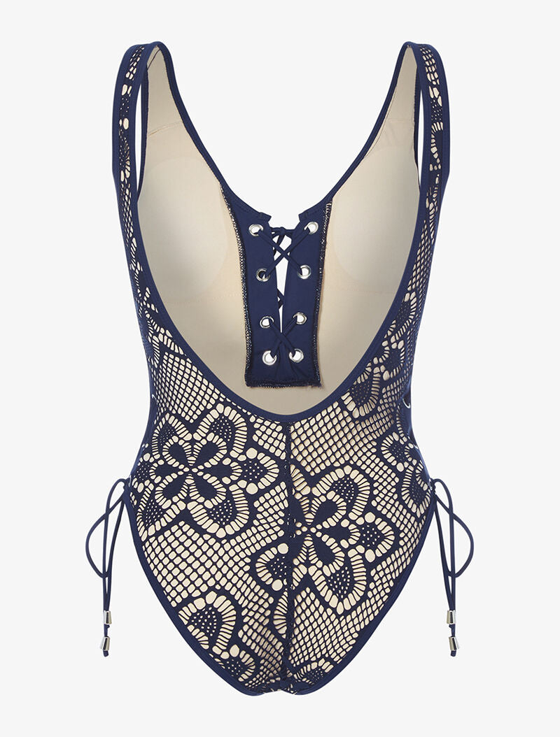 Monokini effet crochet - marine - 2