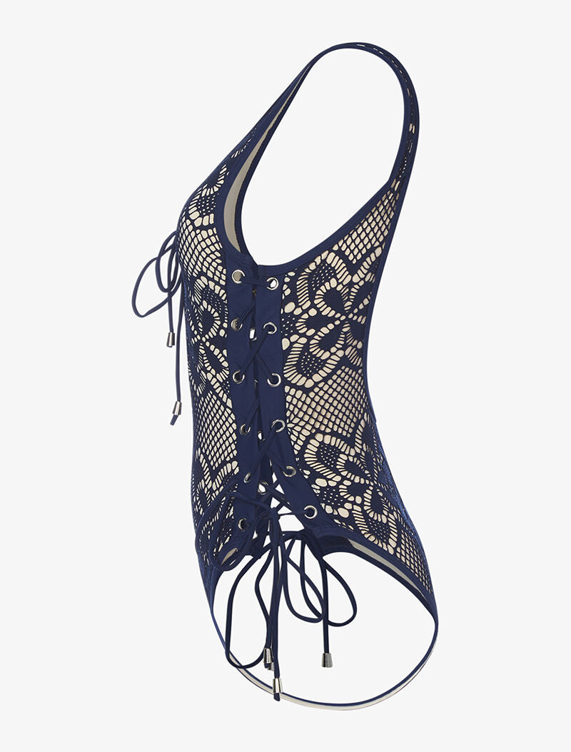 Monokini effet crochet - marine - 3