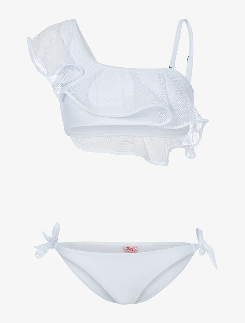 Bikini à volant et filet - blanc - 3