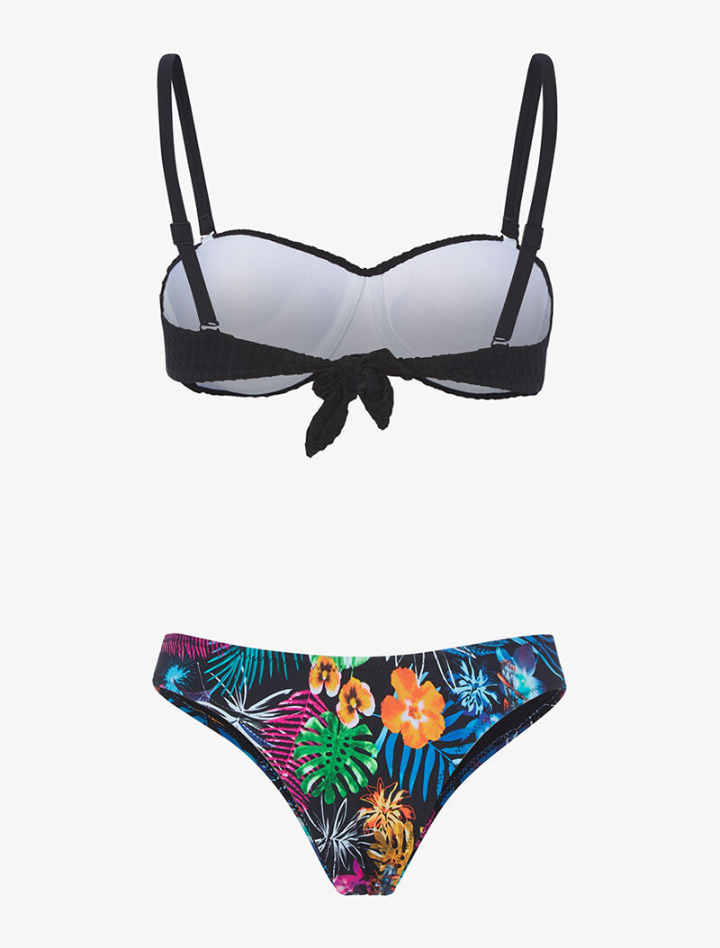 Bikini tanga tropical - noir - 2