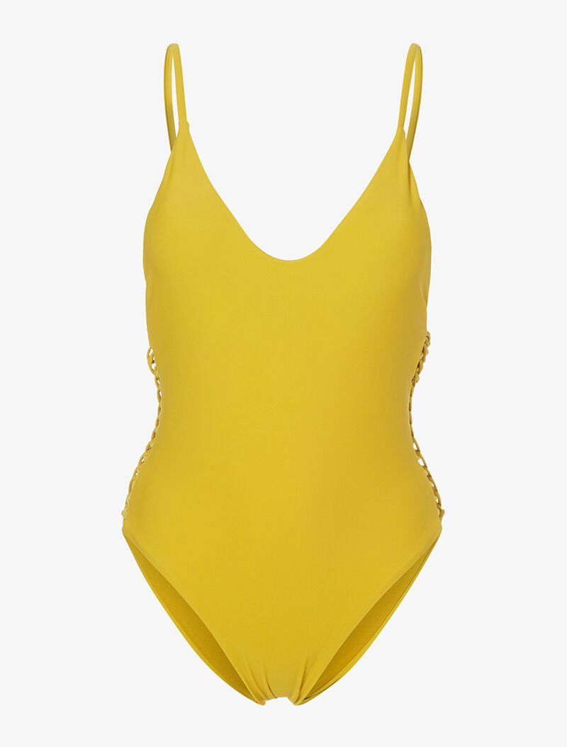 Monokini ajouré sur les côtés - moutarde - 1