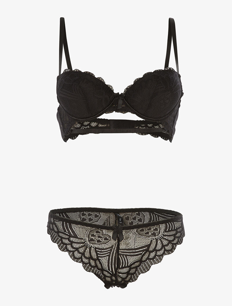 Ensemble SG et tanga en broderie fine - noir - 1