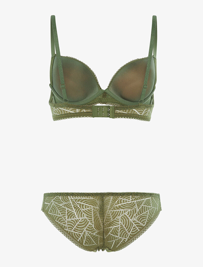 Ensemble SG et tanga en dentelle arrondie - kaki - 2