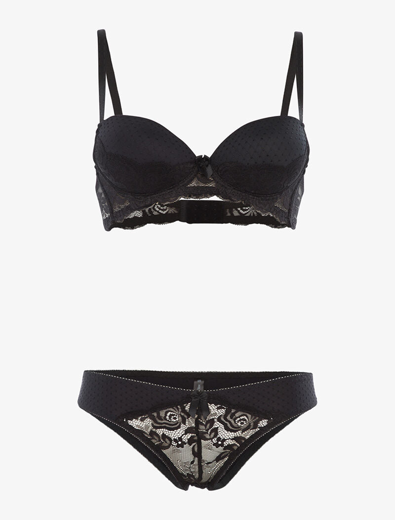 Ensemble piqueté à bords dentelle - noir - 3