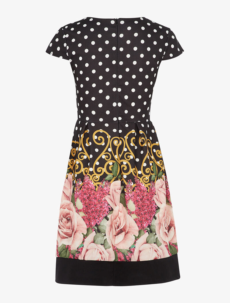 Robe coupe patineuse à pois et roses - noir - 2