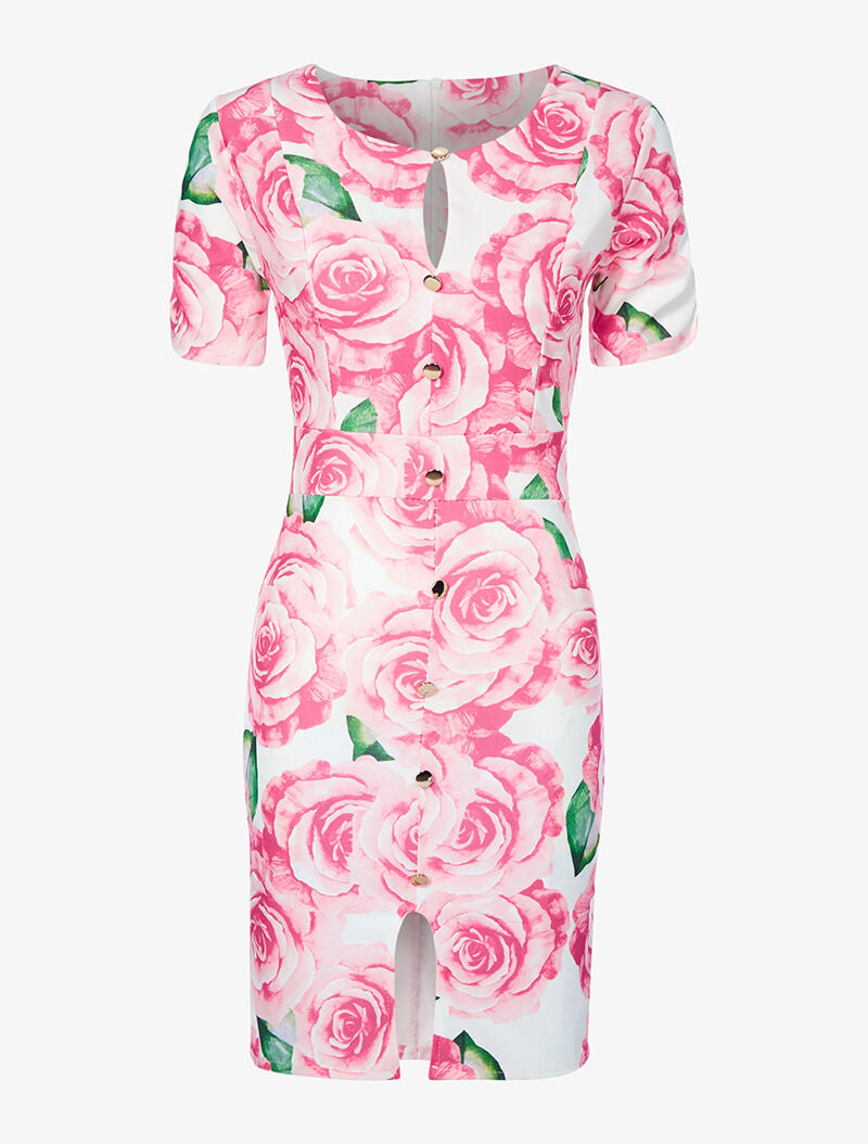 Robe boutonnée à grand imprimé - rose - 3