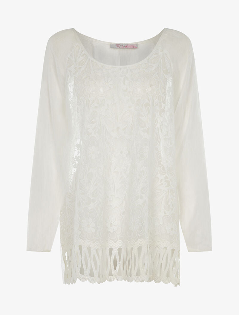 Blouse avant fleuri transparent - blanc - 3