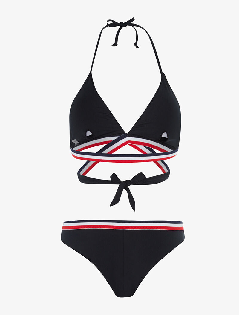 Bikini triangle à bandes tricolore - noir - 2