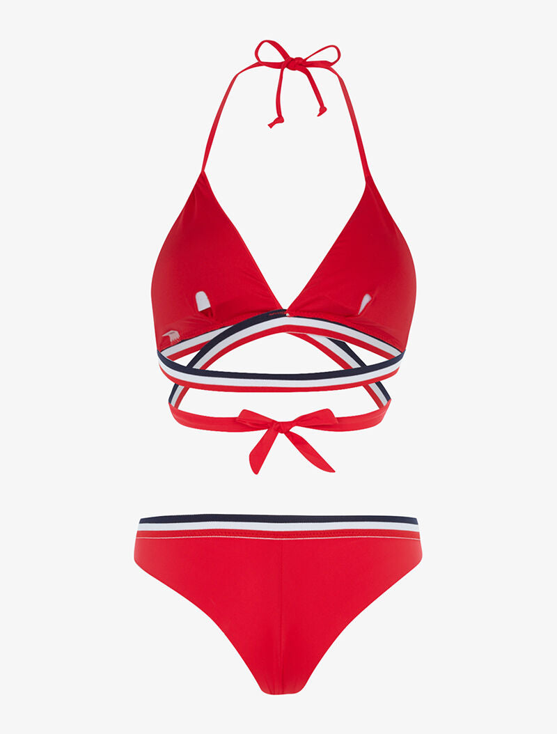 Bikini triangle à bandes tricolore - rouge - 2