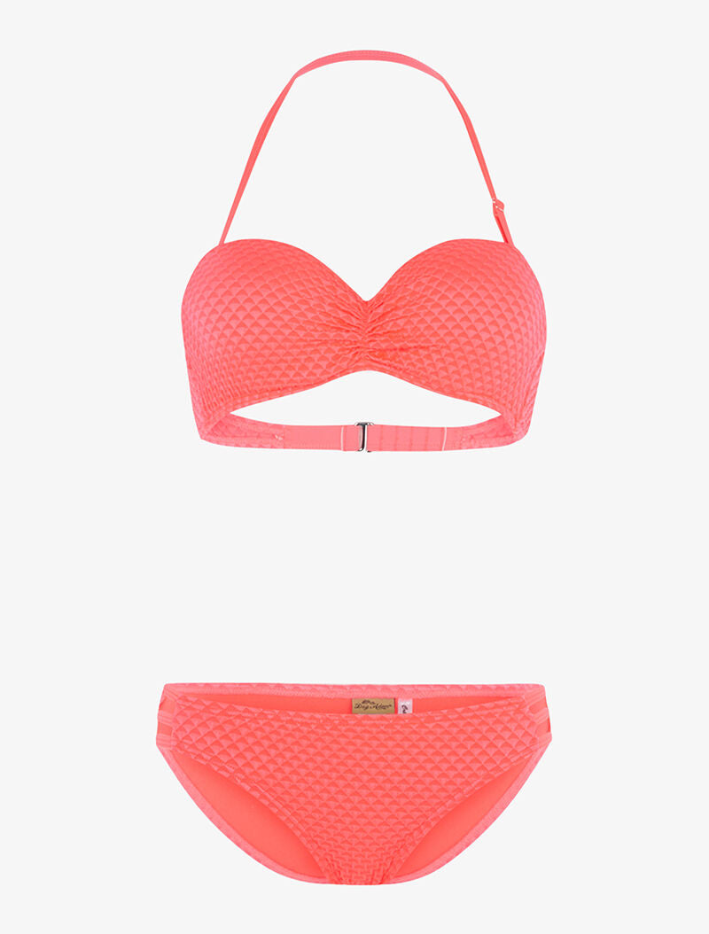 Bikini coutures losanges - corail - 1