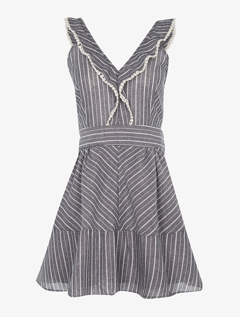 Robe rayée à jabot - gris foncé/blanc - 1