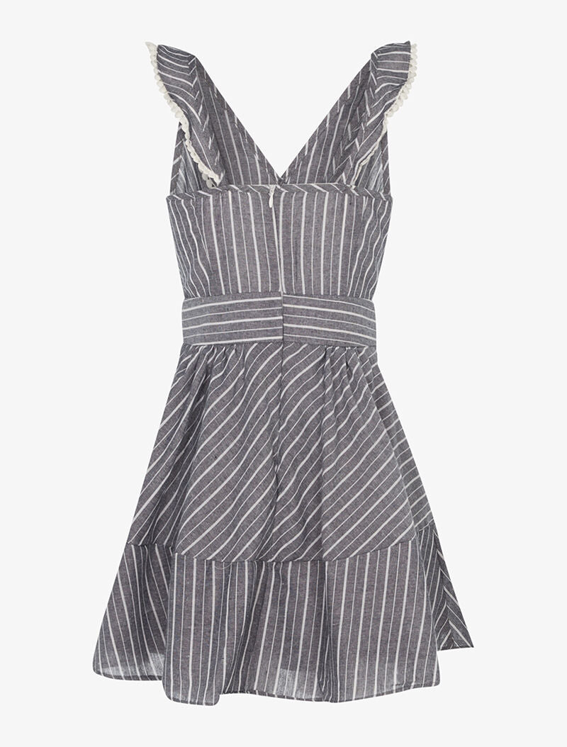 Robe rayée à jabot - gris foncé/blanc - 2