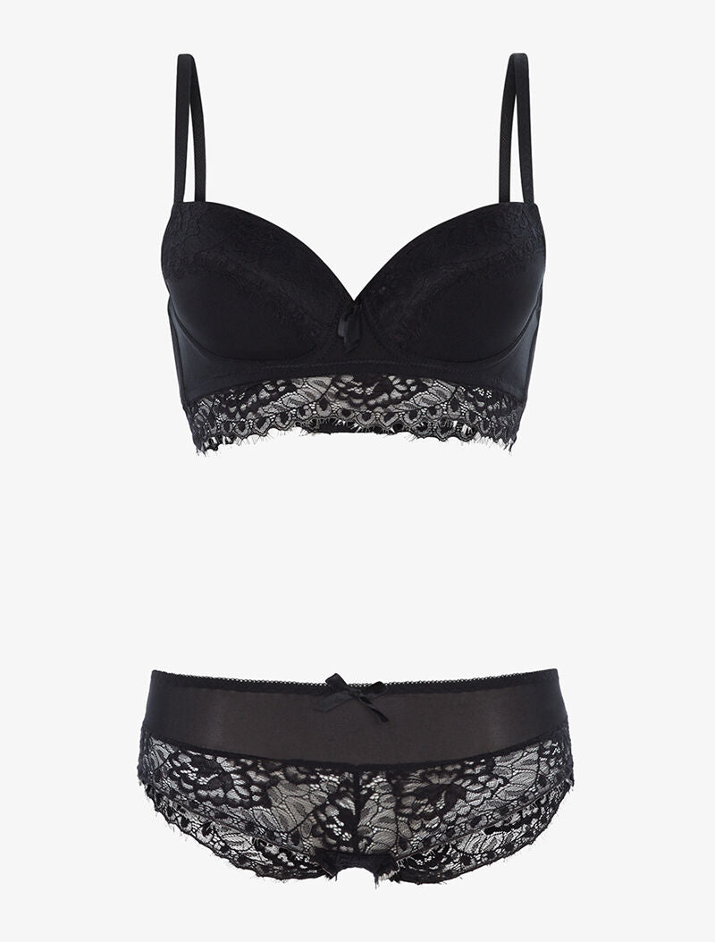 Ensemble à bordure dentelle et culotte - noir - 1