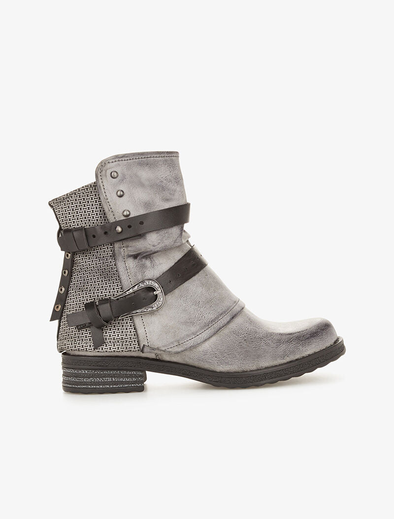Boots aspect cuir usé à sangles - gris foncé - 1
