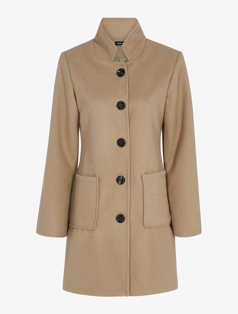 Manteau en laine mélangée boutonnée et poches plaquées - marron clair - 1
