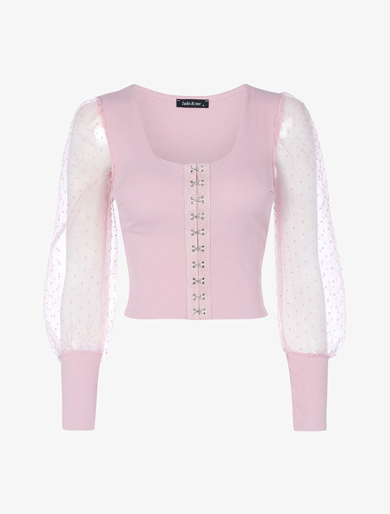 Top court style corset à manches transparentes - rose - 3