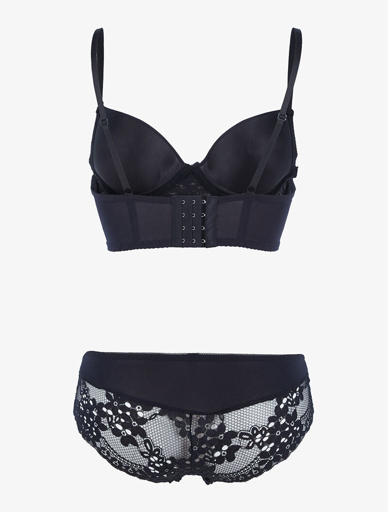 Ensemble bustier en dentelle fleurie - noir - 2