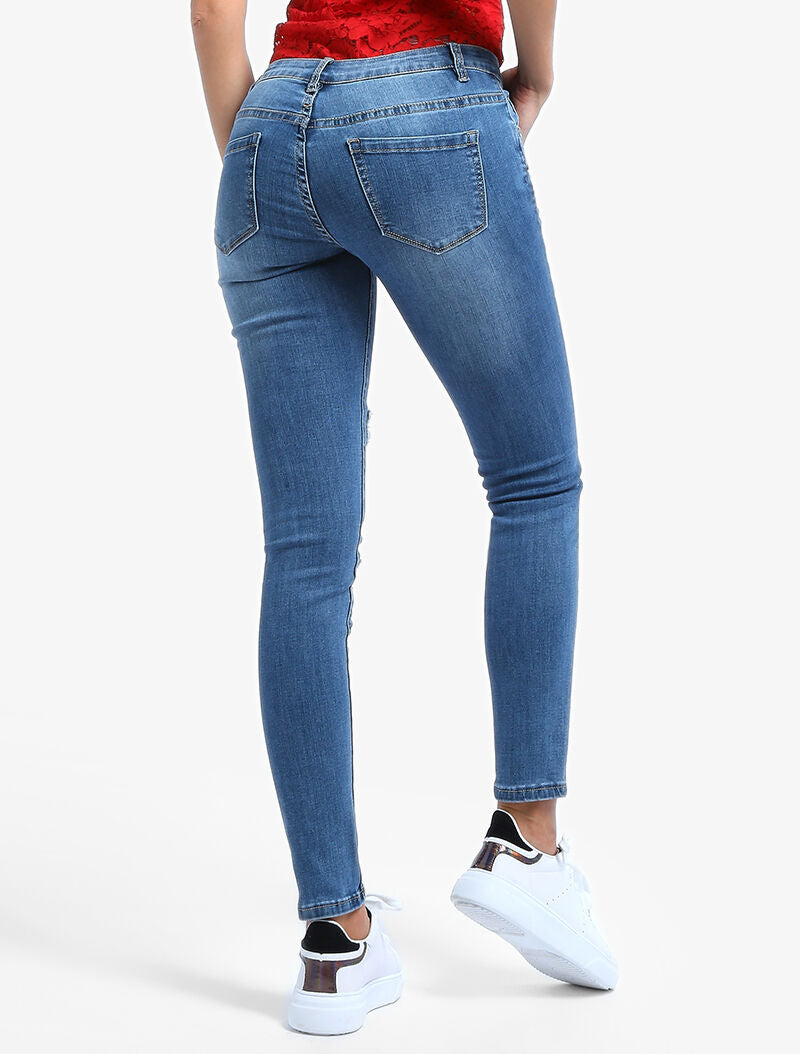 Jean skinny à empiècement - bleu ciel - 3