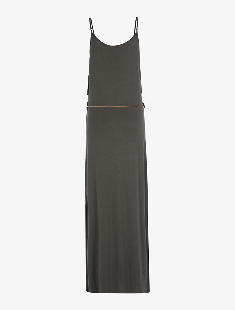 Robe à décolleté frangé - kaki - 2