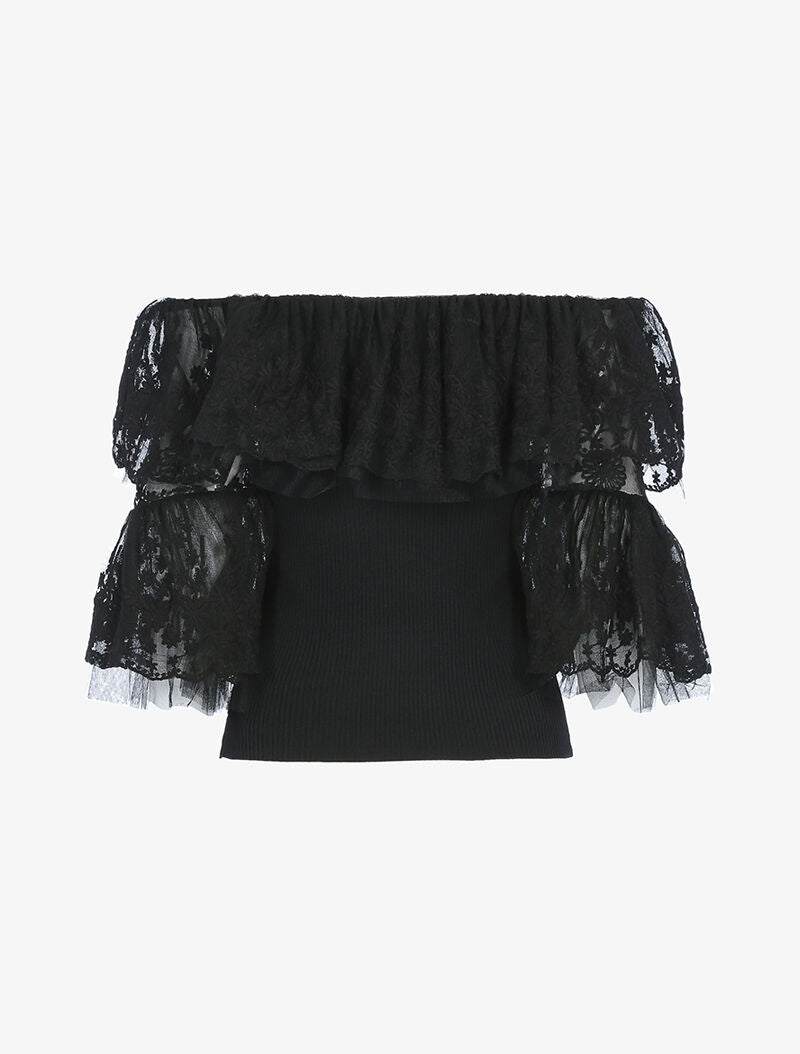 Crop top à volants - noir - 2