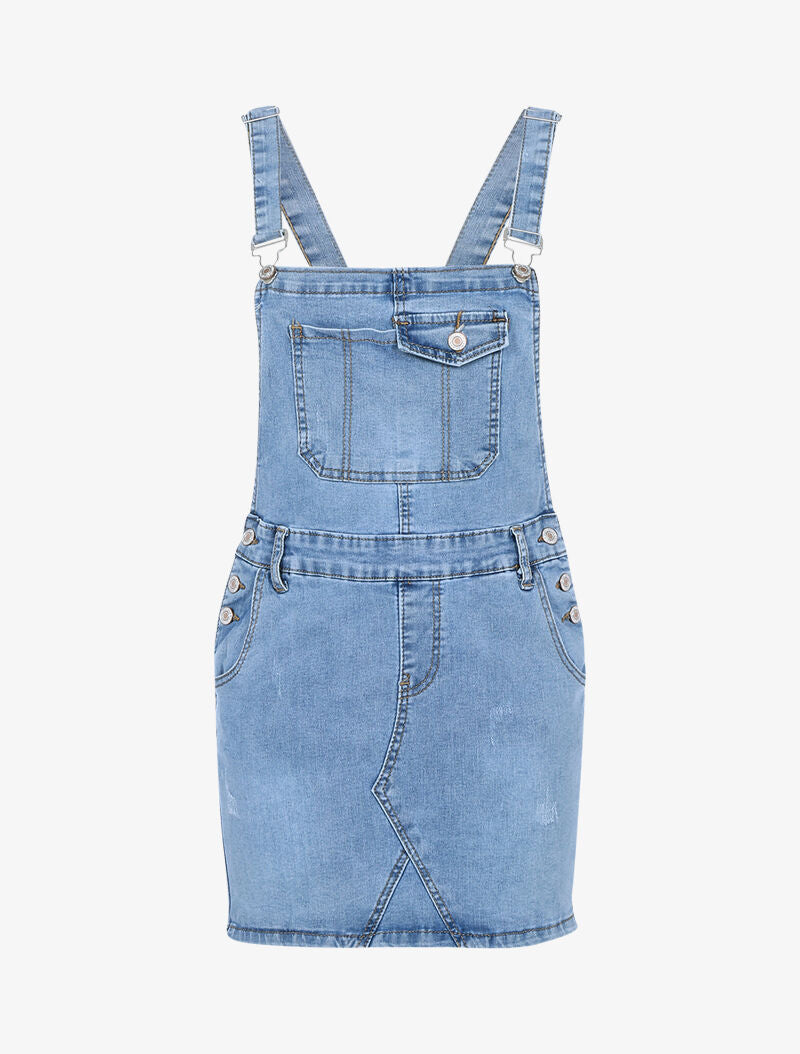Robe salopette à poches sur la poitrine - denim clair - 1