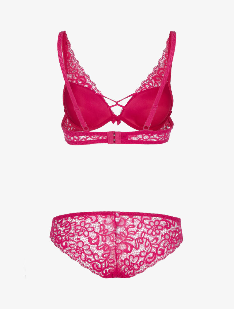 Ensemble en dentelle festonnée fleurie - fushia - 2