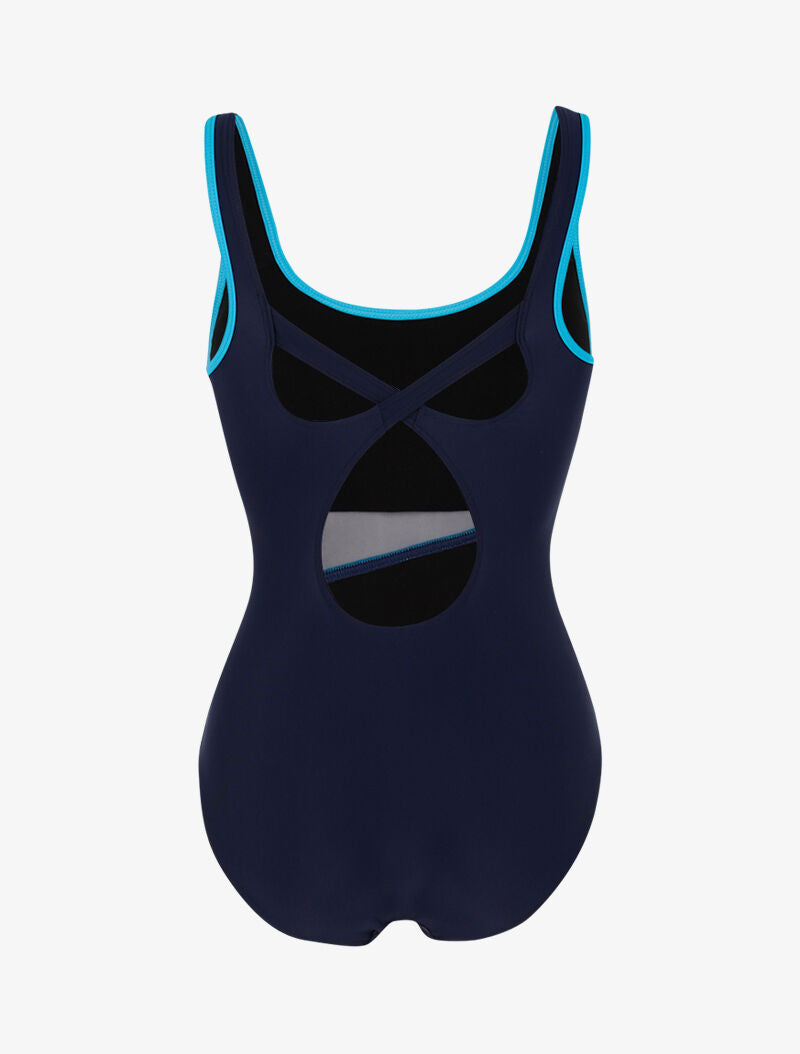 Monokini à détails résille et bandes contrastantes - marine/bleu - 2