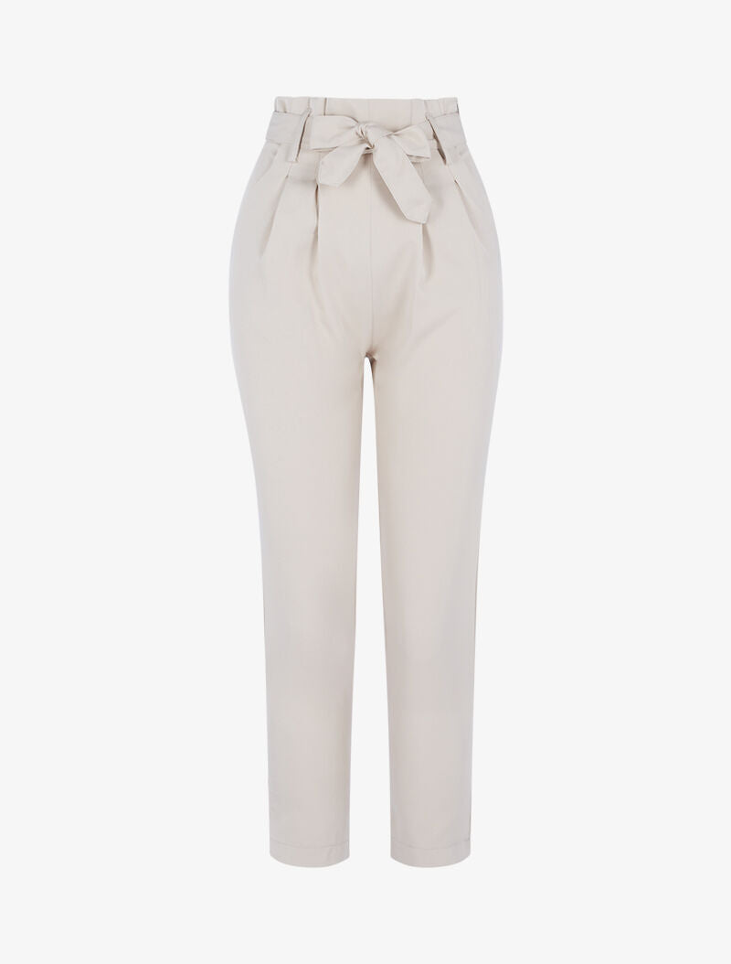 Pantalon taille haute à plis permanents - beige - 1
