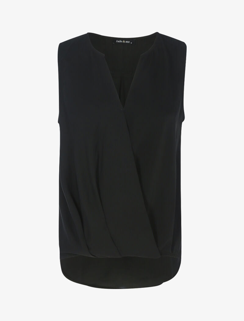 Blouse cache-coeur satiné à dos long - noir - 1