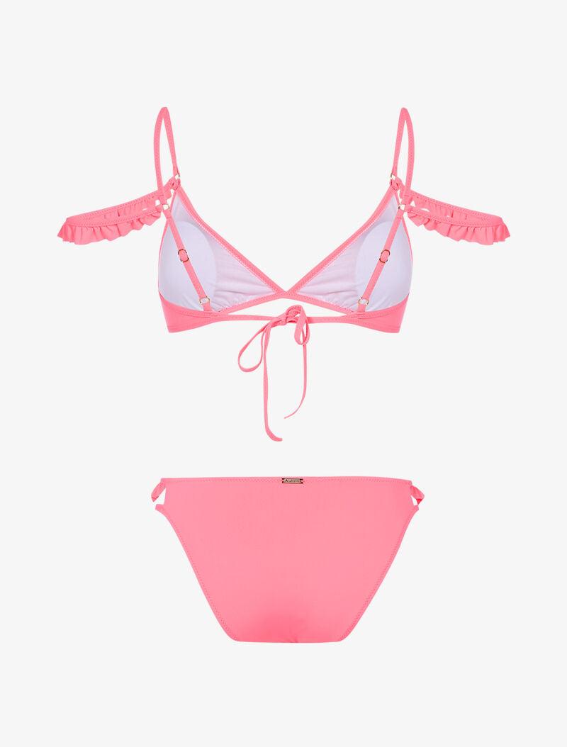 Bikini à double bretelles volantées - rose - 2