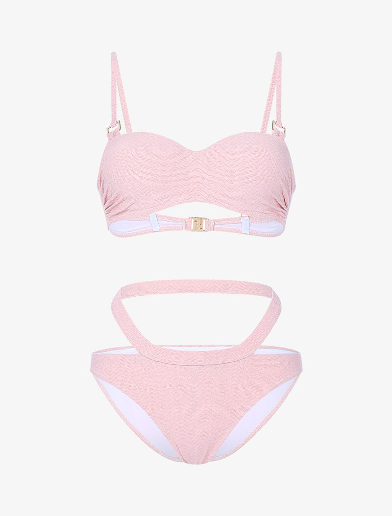 Bikini à balconnet texturé et pailleté - rose - 3
