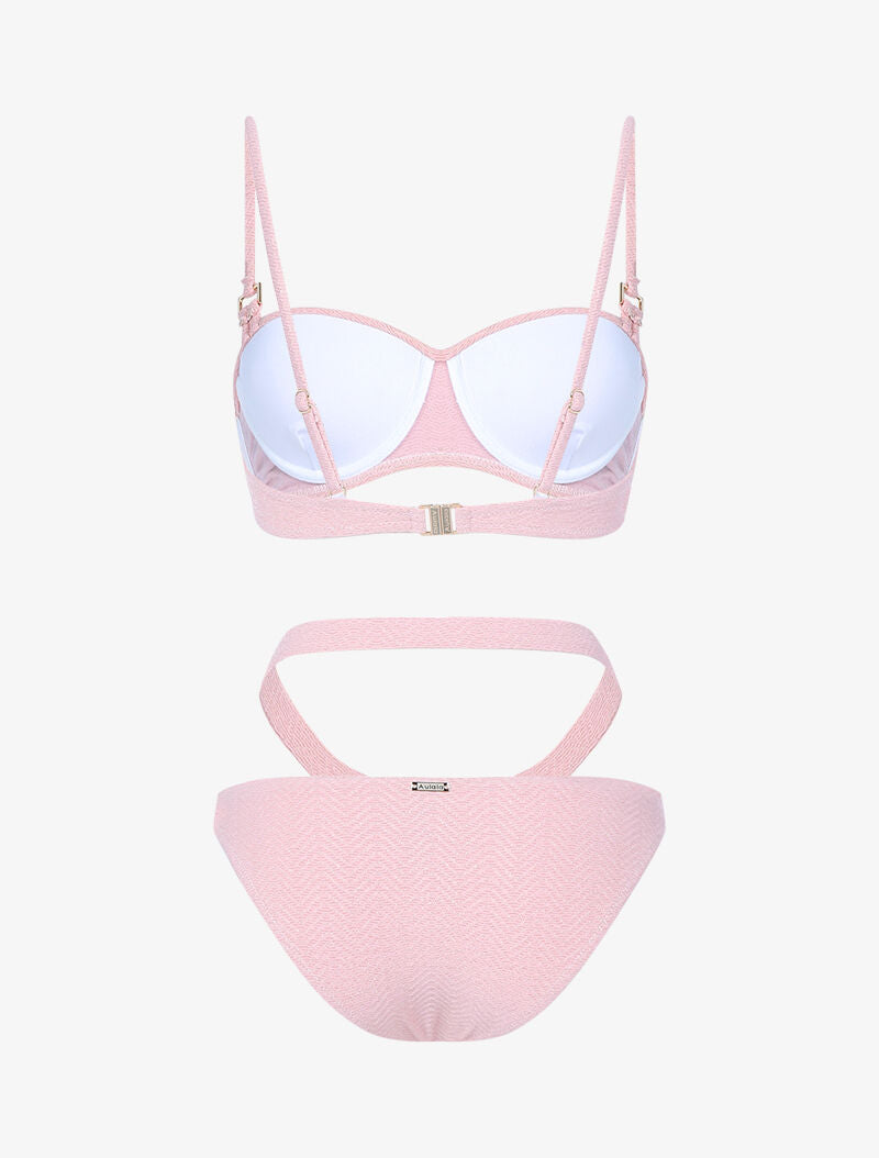 Bikini à balconnet texturé et pailleté - rose - 2