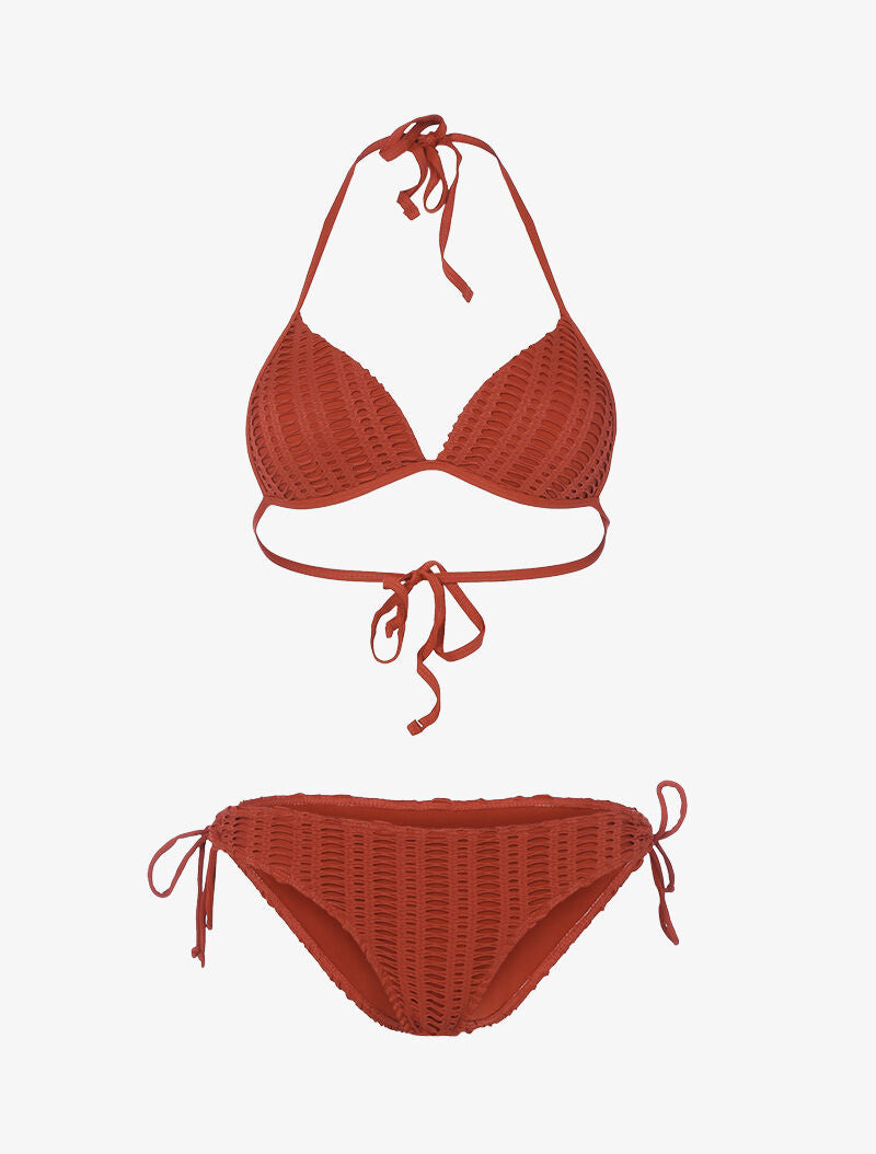 Bikini triangle à doublure ajourée graphique - rouge brique - 3