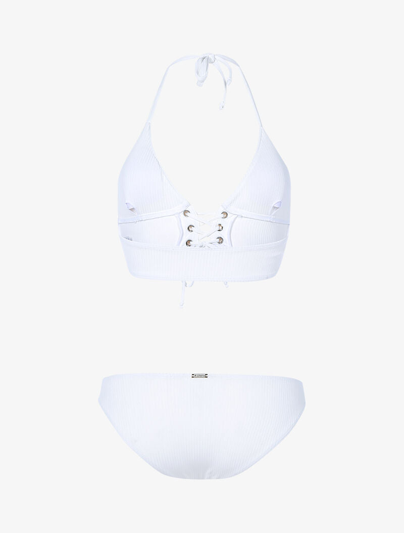 Bikini triangle côtelé à corset - blanc - 2