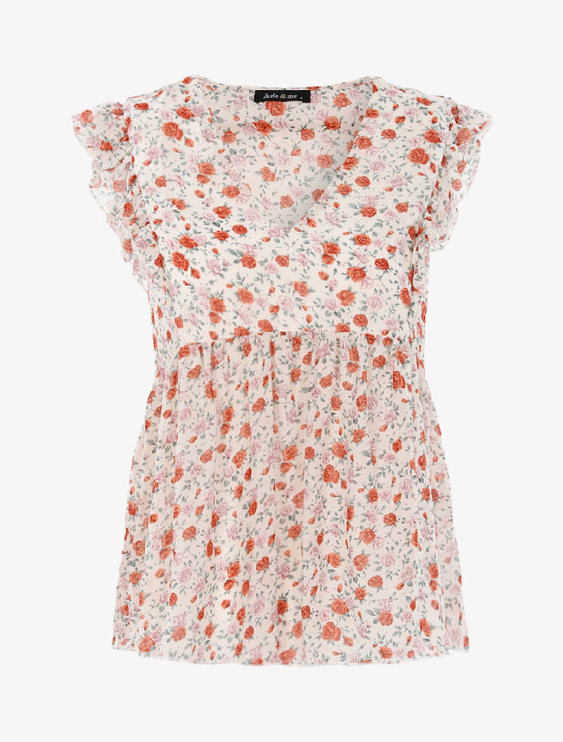 Top transparent fleuri - beige - 1