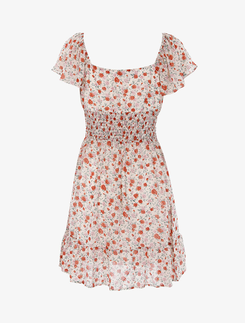 Robe patineuse fleurie - beige - 2