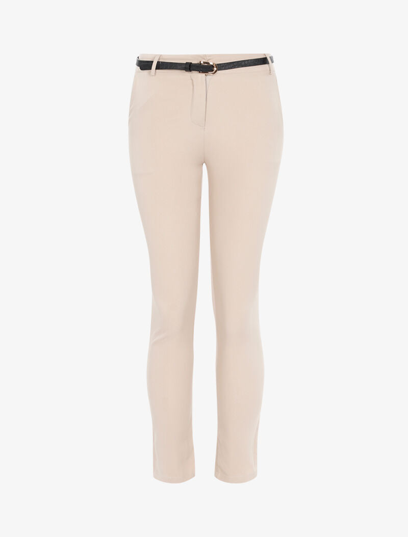 Pantalon uni ceinturé - beige - 3