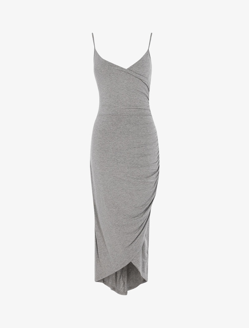 Robe fluide à bord asymétrique - gris clair - 1