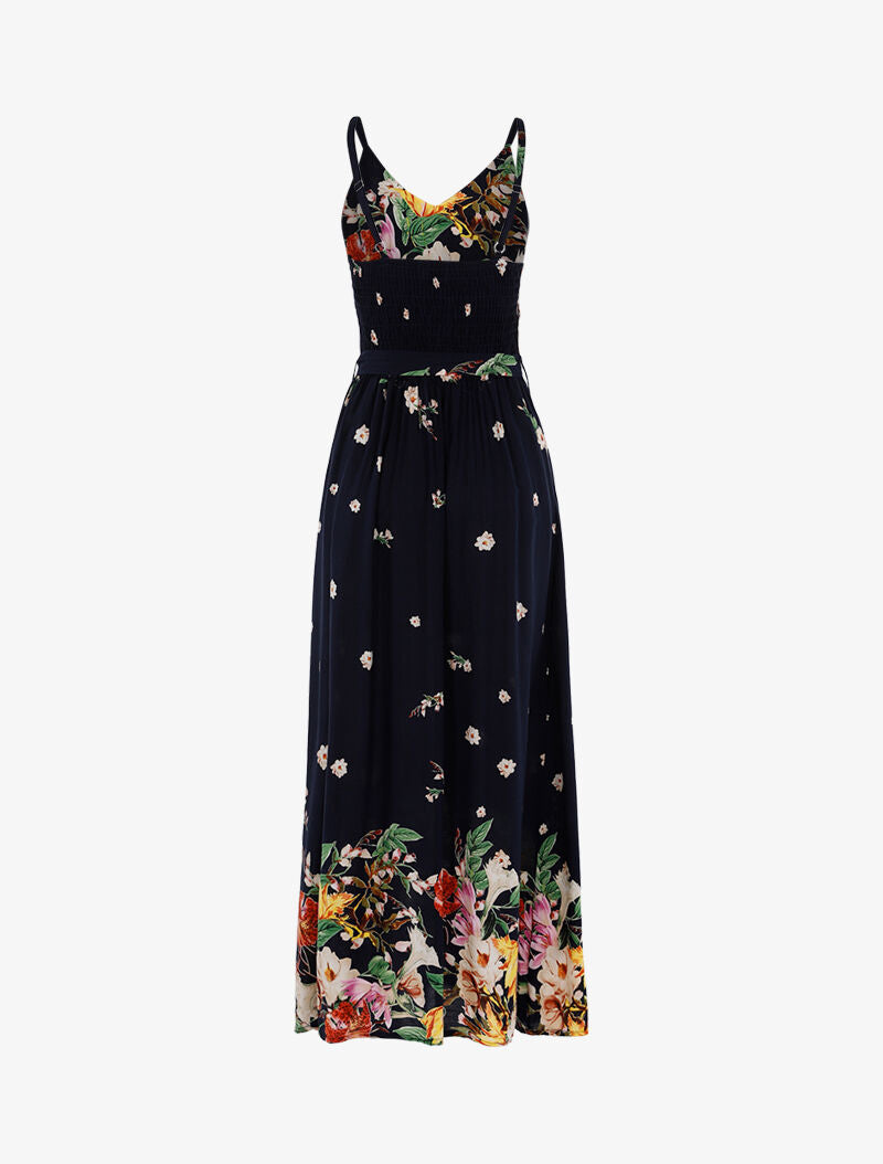 Robe longue à imprimé floral - marine - 2
