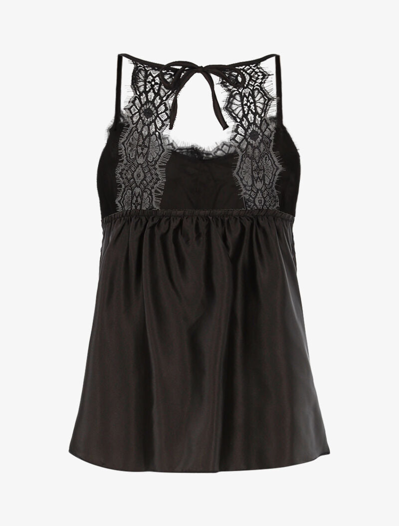 Débardeur satiné à bord dentelle - noir - 2