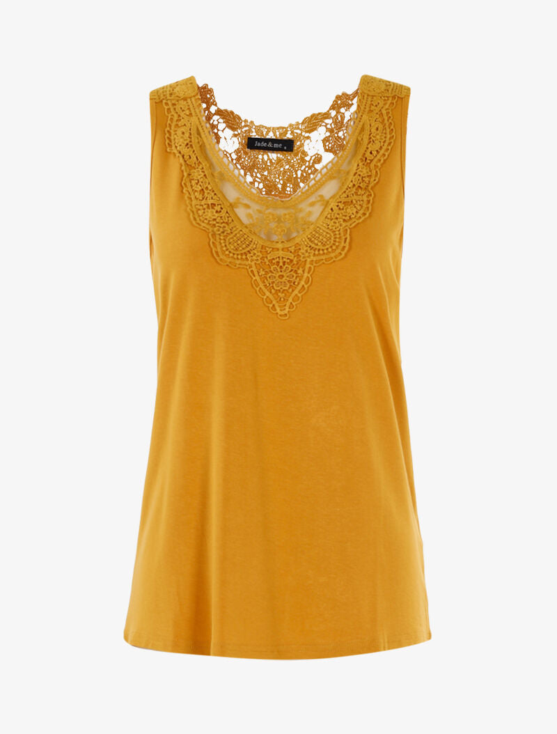 Top à empiècements tulle et crochet - jaune - 3