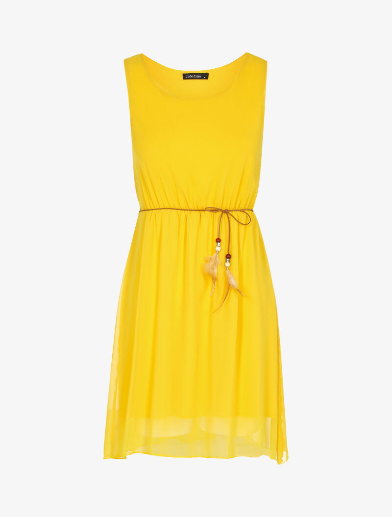 Robe fluide ceinturée - jaune - 1