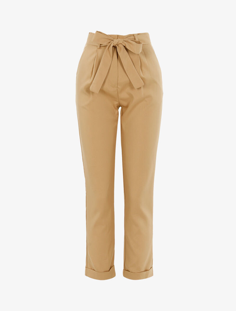 Pantalón 7/8 con efecto satinado - camello claro