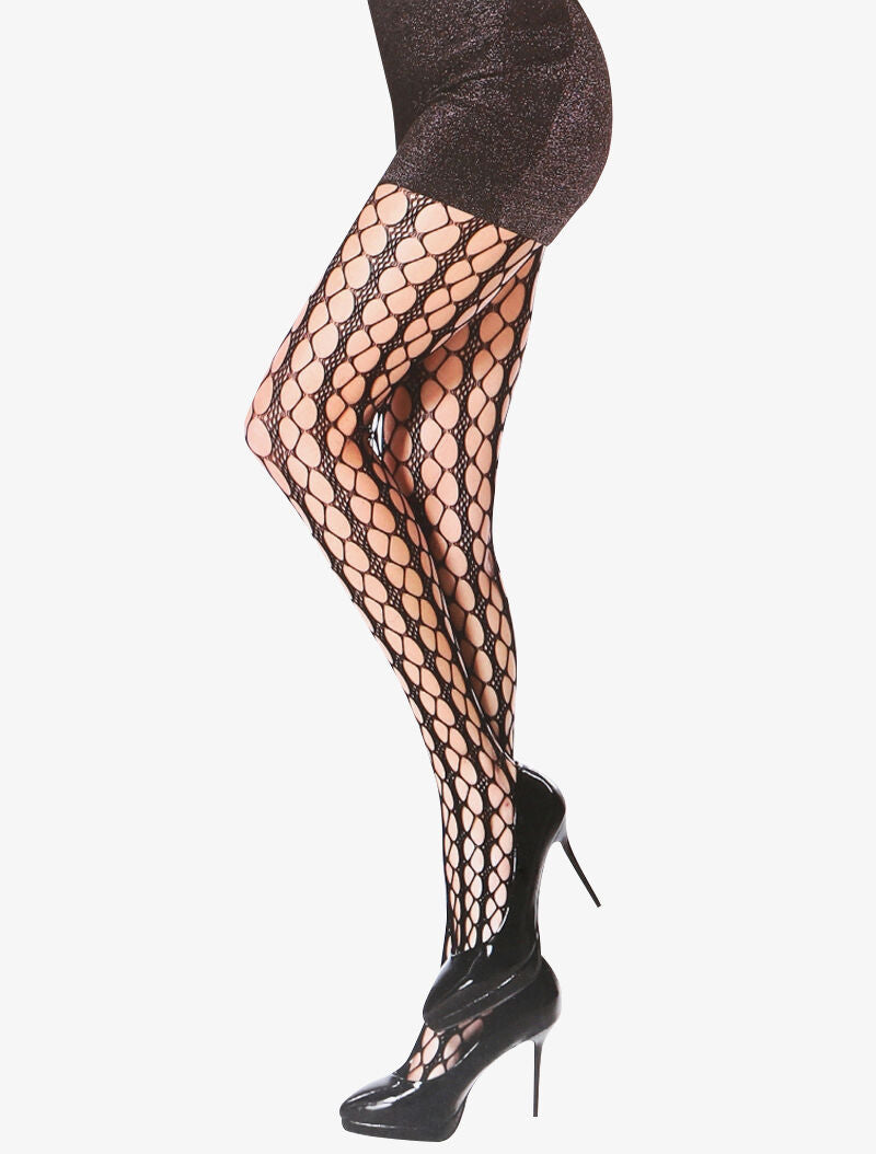 Collants en résille style ronds graphiques ajourés - noir - 1