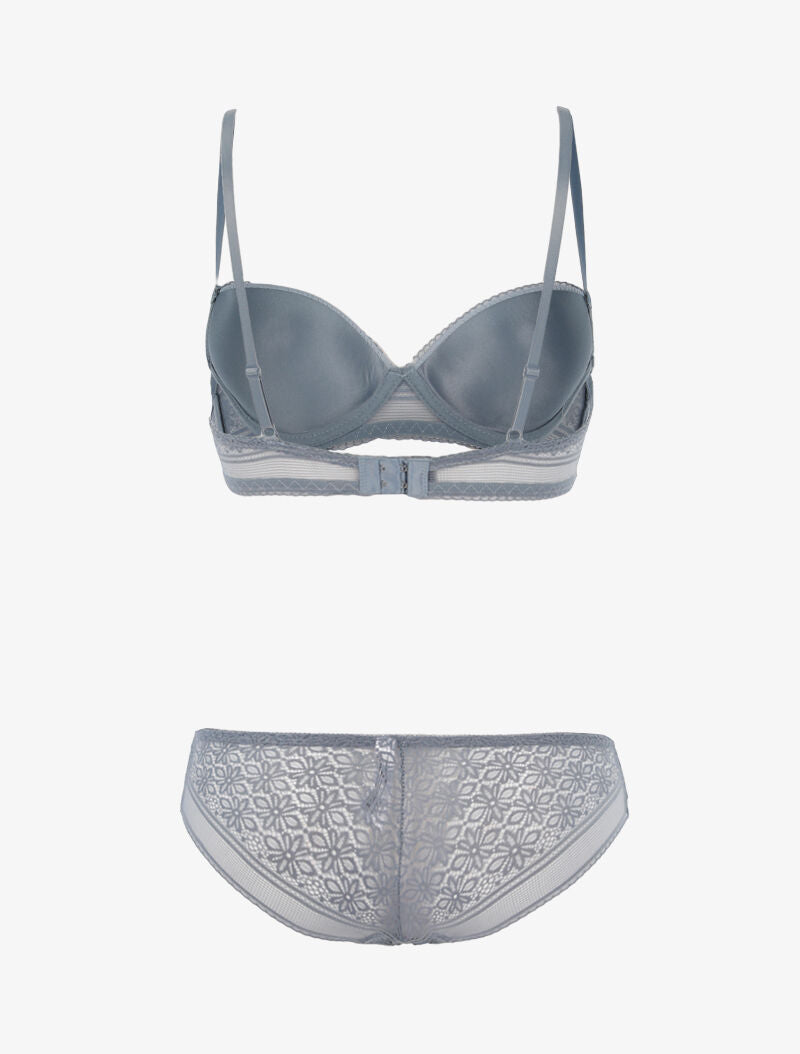 Ensemble dentelle à maille et culotte - gris clair - 2